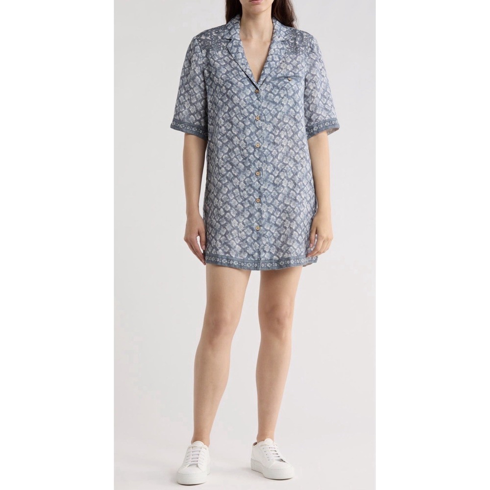 Faherty Women's Paradise Point Short Sleeve Linen Shirtdress Sz S Soft Blue NWT